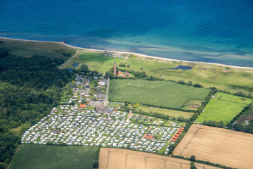 Panorama flight over the north of Germany. Schleswig-Holstein and Fehmarn