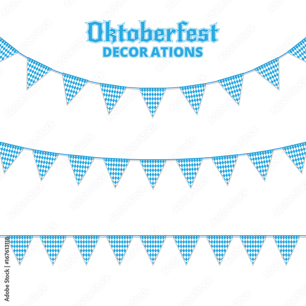 Wall mural Oktoberfest buntings. Decorations for Oktoberfest. Garland buntings of Bavarian checkered blue flag.