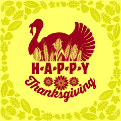 Fototapeta na wymiar Typography of Thanksgiving. Beautifully decorated holiday text with autumn elements.