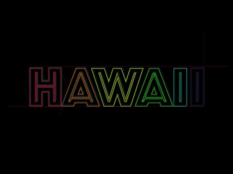 Word Hawaii in Rainbow Colors Builds Up Slowly On Black Background