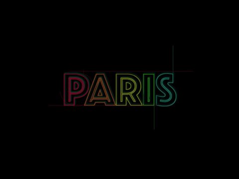 Word Paris in Rainbow Colors Builds Up Slowly On Black Background