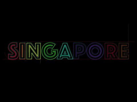 Word Singapore in Rainbow Colors Builds Up Slowly On Black Background