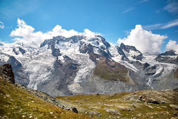 Fototapeta na wymiar Landscape of snowy mountains, swiss Alps