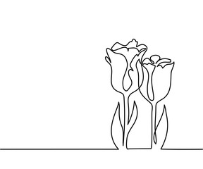Beautiful flowers tulips. Continuous line drawing. Vector illustration