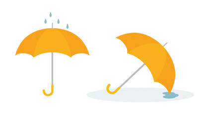 Open yellow umbrella isolated on white background. Flat style, vector illustration.   © alazur