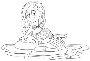 Niedliche Meerjungfrau auf Felsen - Vektor Illustration