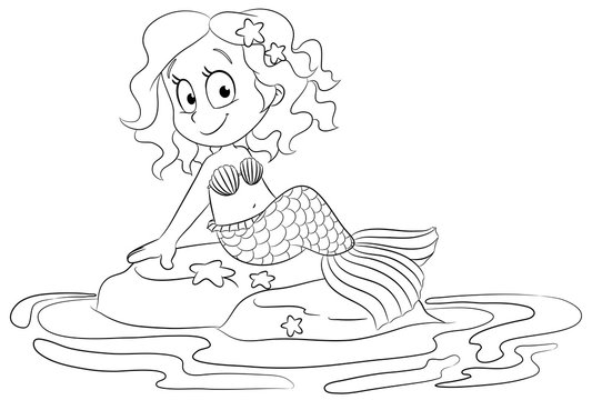 Niedliche Meerjungfrau auf Felsen - Vektor Illustration