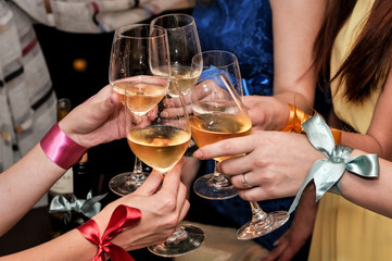 wedding party, feast and clinking of glasses
