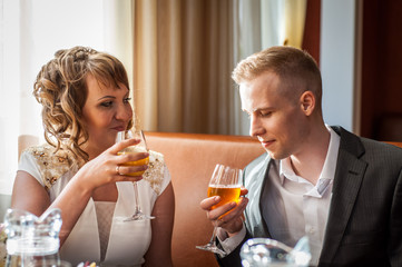 wedding party, feast and clinking of glasses

