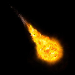 Realistic fireball over a black background