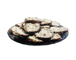 pieces of eggplants fried isolated on the white