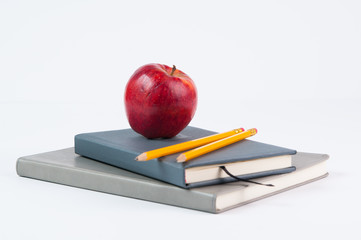 apple, books, and pencils for back to school