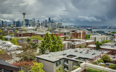 Stormy Spring Skies over Downtown Seattle Skyline