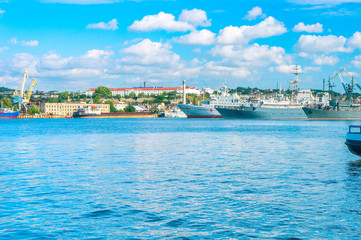 Military ships in the bay of Sevastopol in the Crimea, in Russia