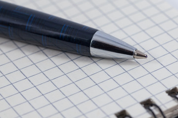 notebook with blue pen, business man items