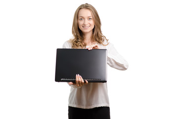 Fototapeta premium Beautiful girl with laptop