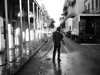 Street cleaning in French Quarter