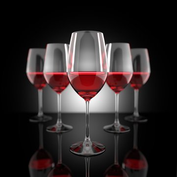 Red wine glass set 3D illustration