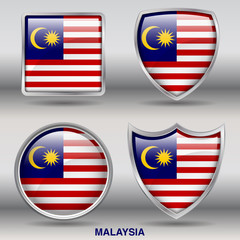 Flag of Malaysia in 4 shapes collection with clipping path