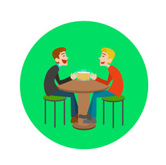 Two happy male drinking beer in bar