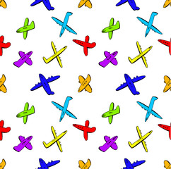 A funny pattern of aircrafts illustrations in different colors