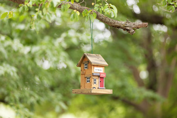 Bird feeder in the shape of a house 