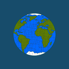 The planet with the circuit board surface vector illustration.
