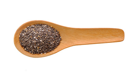 chia seeds in spoon on white background