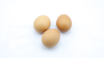 closeup three egg on white background