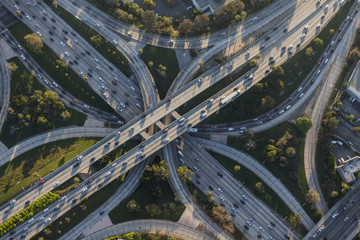 Los Angeles Harbor 110 and Hollywood 101 four level freeway interchange in Southern California.