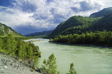 The Katun River among the Altai Mountains