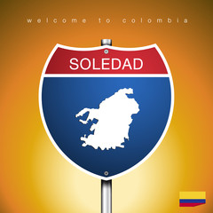The City label and map of Colombia In American Signs Style