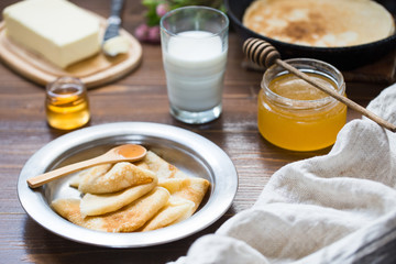 Delicious breakfast with pancakes