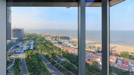 Fototapeta na wymiar Xiamen Guanyin Mountain Business District and Beach