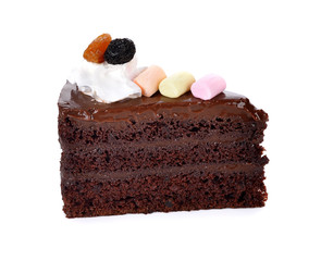 sweet chocolated cake isolated on white