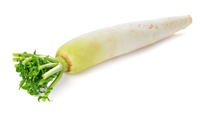 fresh white radish isolated on white background