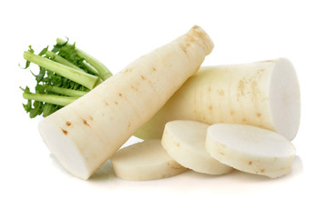 fresh white radish isolated on white background