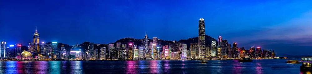 Deurstickers Nachtmening van Hong Kong, groot panorama © hit1912