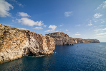 Blue Grotto limestone cliff, majestic nature landmark of Malta island