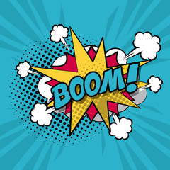 colorful background pop art style of cloud explosive callout for dialogue with boom text vector illustration