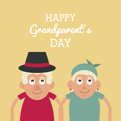 light yellow color card with half body couple of elderly with text happy grandparents day and him with hat vector illustration