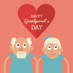 salmon color card with half body couple of elderly with text happy grandparents day in heart vector illustration