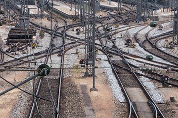 Railroad Track Lines Outside a Train Station