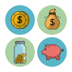 white background with colorful spheres with different ways to save money vector illustration