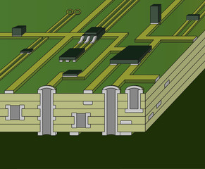 Cross-section of green motherboard - 167638303