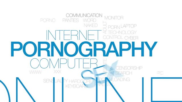 Pornography animated word cloud, text design animation. Kinetic typography.