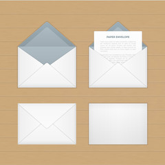 Vector opened paper envelop with letter on wood table