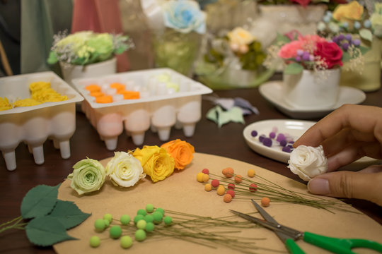 How to Make Preservrd Flower and Clay Flower Arrangement, Making with Colorful Roses