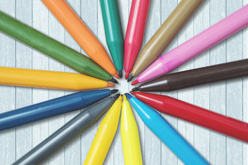 Fototapeta premium Colorful markers on the table