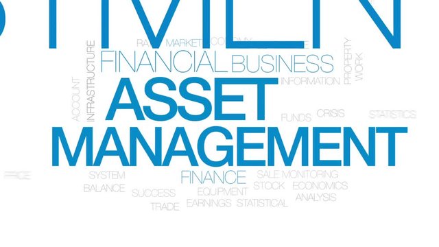 Asset management animated word cloud, text design animation. Kinetic typography.